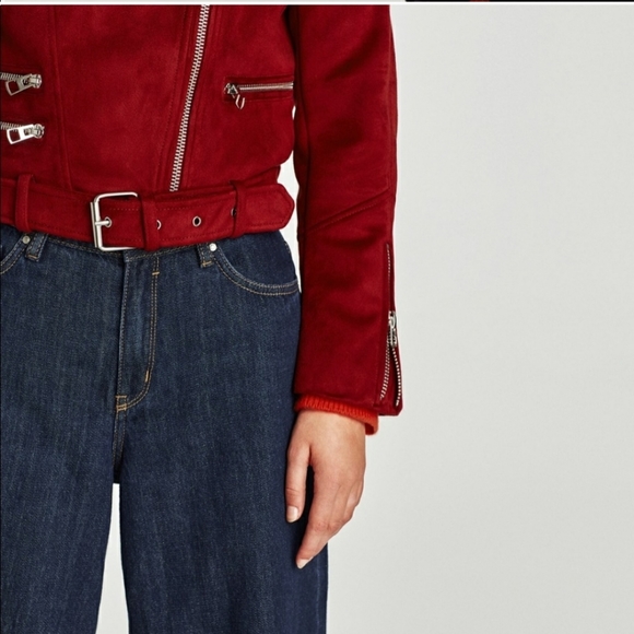 Zara Suede Leather Moto Biker Jacket w Belt - Picture 7 of 14